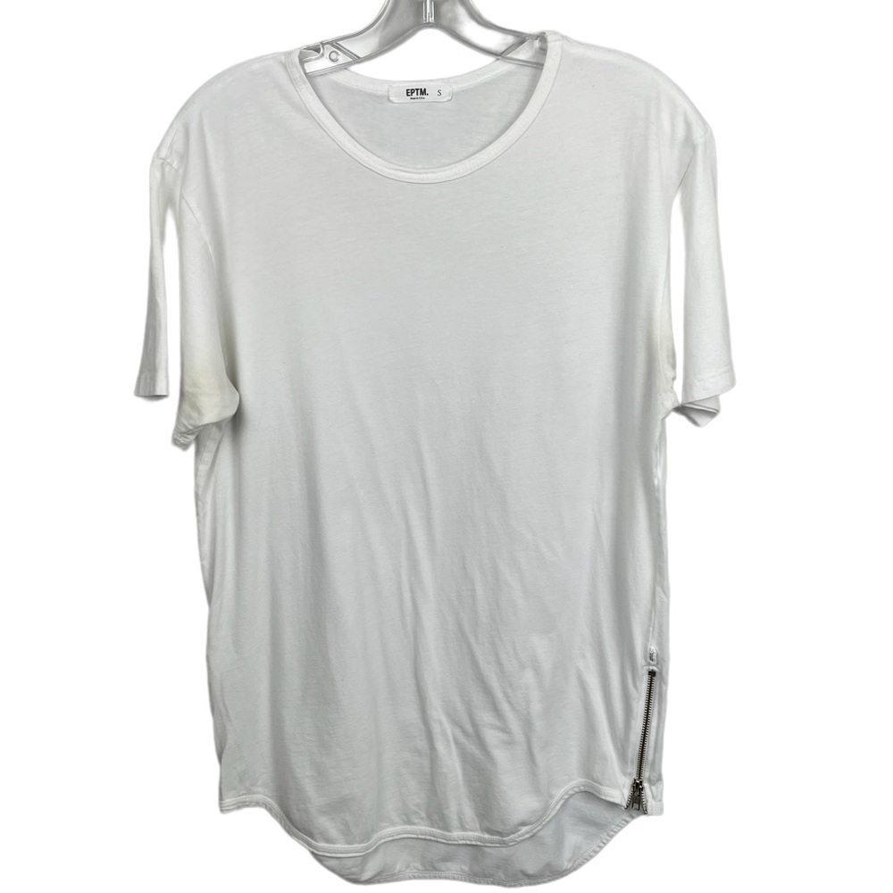 EPTM White Short Sleeve Tunic Shirt with Zipper on both Sides Size Small